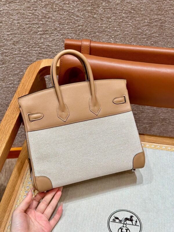 Hermes Birkin 30CM Canvas/Swift Leather Bag 0M Chai Silver Hardware