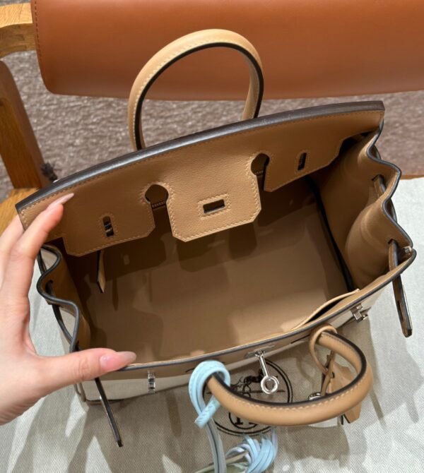 Hermes Birkin 30CM Canvas/Swift Leather Bag 0M Chai Silver Hardware