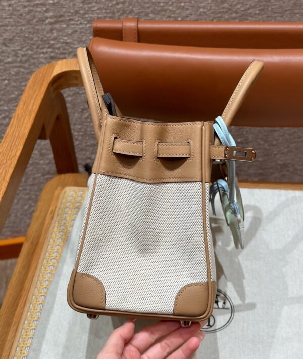 Hermes Birkin 30CM Canvas/Swift Leather Bag 0M Chai Silver Hardware