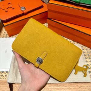 Hermes 9D Jaune ambre Togo Wallet Silver Hardware Purse