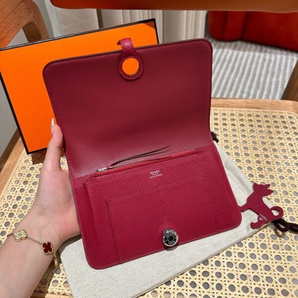 Hermes Wallet Dogon Q5 Rouge Casaque Silver Hardware Togo Leather Purse