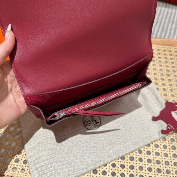 Hermes Wallet Dogon Q5 Rouge Casaque Silver Hardware Togo Leather Purse
