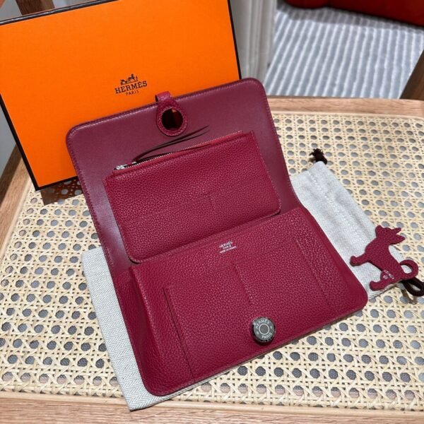 Hermes Wallet Dogon Q5 Rouge Casaque Silver Hardware Togo Leather Purse