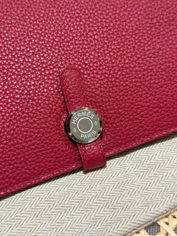Hermes Wallet Dogon Q5 Rouge Casaque Silver Hardware Togo Leather Purse