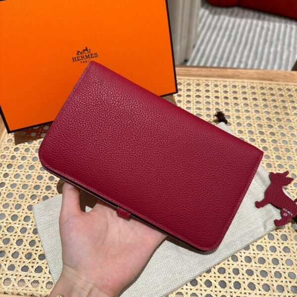 Hermes Wallet Dogon Q5 Rouge Casaque Silver Hardware Togo Leather Purse