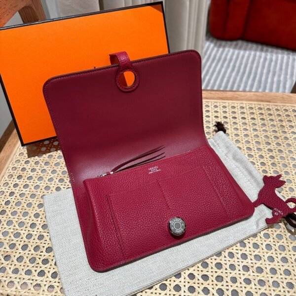 Hermes Wallet Dogon Q5 Rouge Casaque Silver Hardware Togo Leather Purse