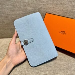 Hermes Dogon Wallet Togo Blue Pale Silver Hardware