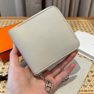 Hermes Chaine Dancre Wallet 8L Beton Evercolor Leather Silver Hardware