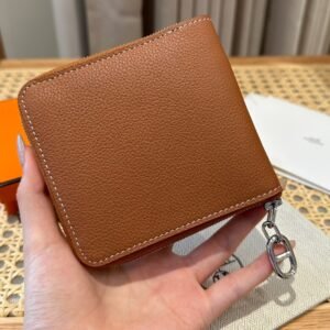 Hermes Chaine Dancre Wallet CK37 Gold Evercolor Leather Silver Full Handmade