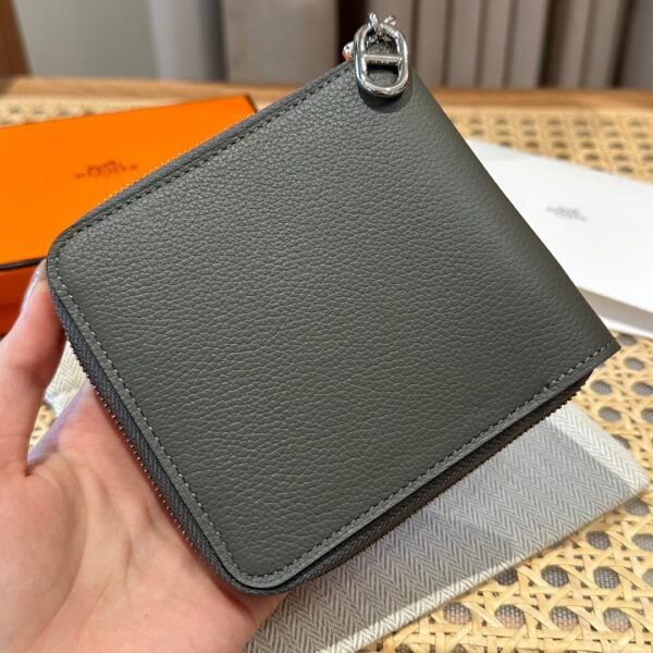 Hermes Chaine Dancre Wallet 63 Vert Amande Evercolor Leather Silver Full Handmade