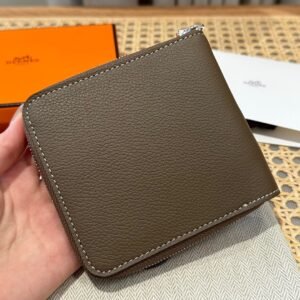 Hermes Chaine Dancre Wallet CK18 Etoupe Evercolor Leather Silver Full Handmade