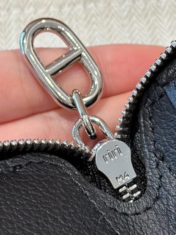Hermes Chaine Dancre Wallet CK89 Black Evercolor Leather Silver Full Handmade