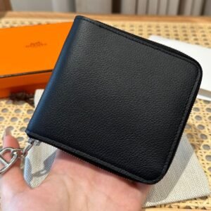 Hermes Chaine Dancre Wallet CK89 Black Evercolor Leather Silver Full Handmade