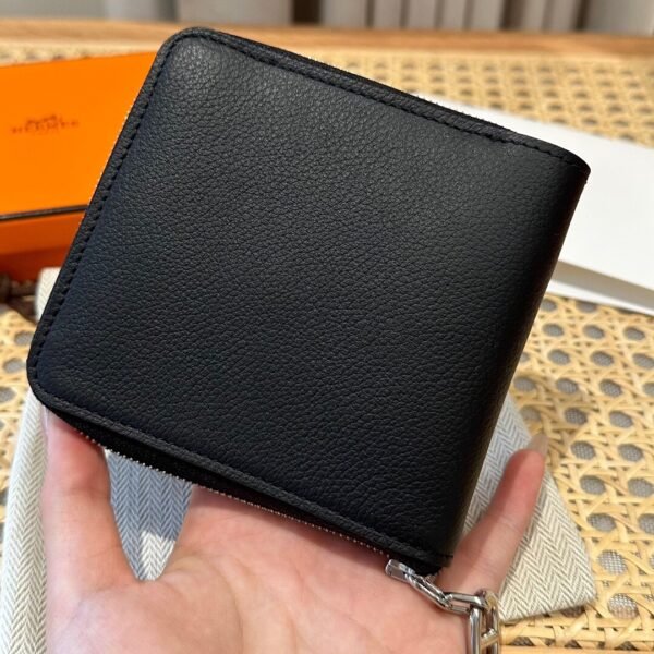 Hermes Chaine Dancre Wallet CK89 Black Evercolor Leather Silver Full Handmade