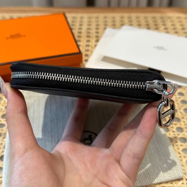 Hermes Chaine Dancre Wallet CK89 Black Evercolor Leather Silver Full Handmade