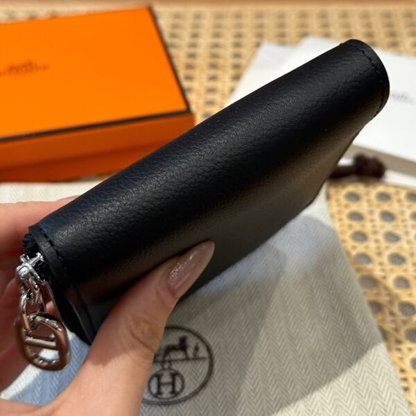 Hermes Chaine Dancre Wallet CK89 Black Evercolor Leather Silver Full Handmade