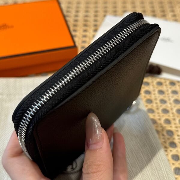 Hermes Chaine Dancre Wallet CK89 Black Evercolor Leather Silver Full Handmade