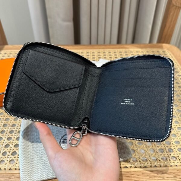 Hermes Chaine Dancre Wallet CK89 Black Evercolor Leather Silver Full Handmade