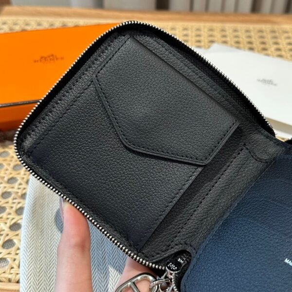 Hermes Chaine Dancre Wallet CK89 Black Evercolor Leather Silver Full Handmade
