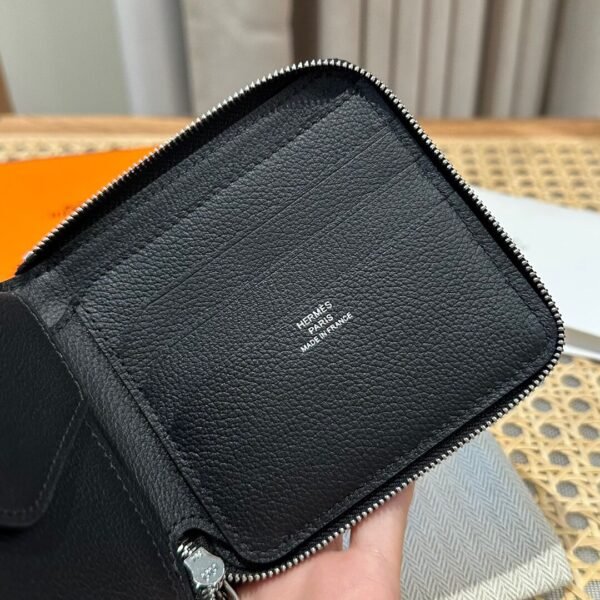 Hermes Chaine Dancre Wallet CK89 Black Evercolor Leather Silver Full Handmade