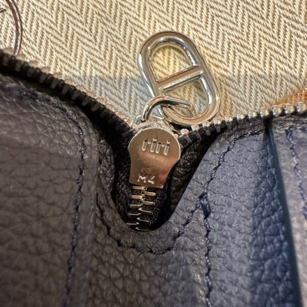 Hermes Chaine Dancre Wallet 2Z Blue nuit Evercolor Leather Silver Full Handmade