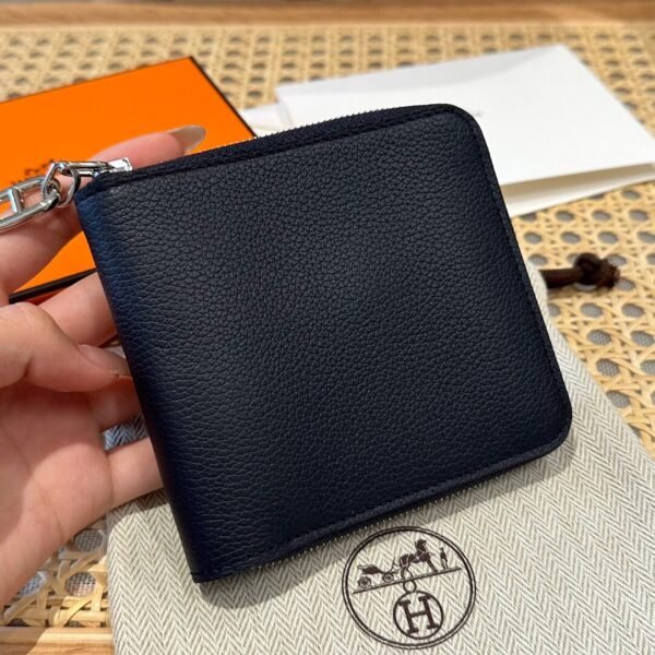 Hermes Chaine Dancre Wallet 2Z Blue nuit Evercolor Leather Silver Full Handmade