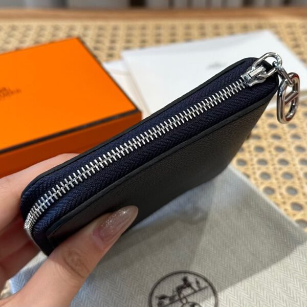 Hermes Chaine Dancre Wallet 2Z Blue nuit Evercolor Leather Silver Full Handmade