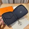 Hermes Chaine Dancre Wallet 2Z Blue nuit Evercolor Leather Silver Full Handmade