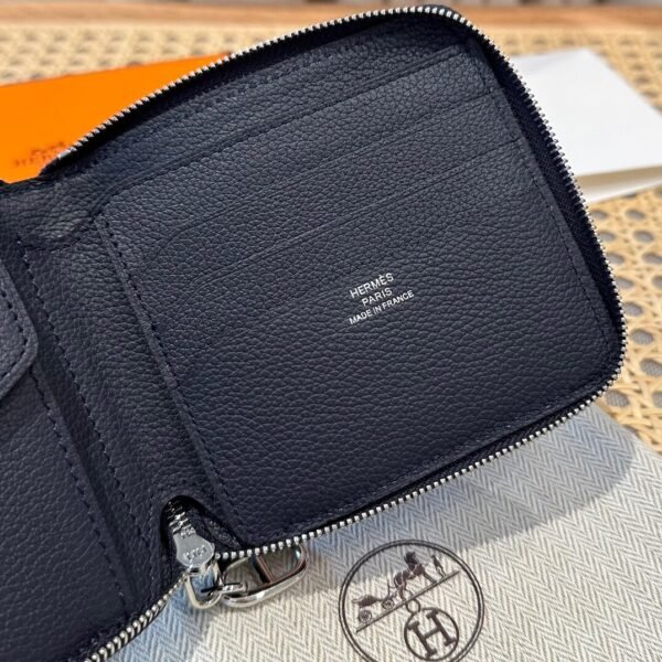 Hermes Chaine Dancre Wallet 2Z Blue nuit Evercolor Leather Silver Full Handmade