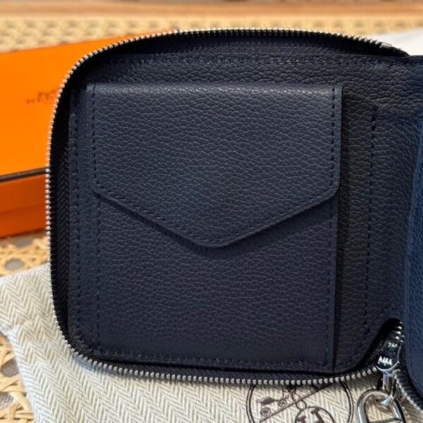 Hermes Chaine Dancre Wallet 2Z Blue nuit Evercolor Leather Silver Full Handmade