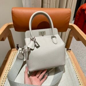 Hermes ToolBox 80 Pearl Gray Evercolor Leather Hardware Silver