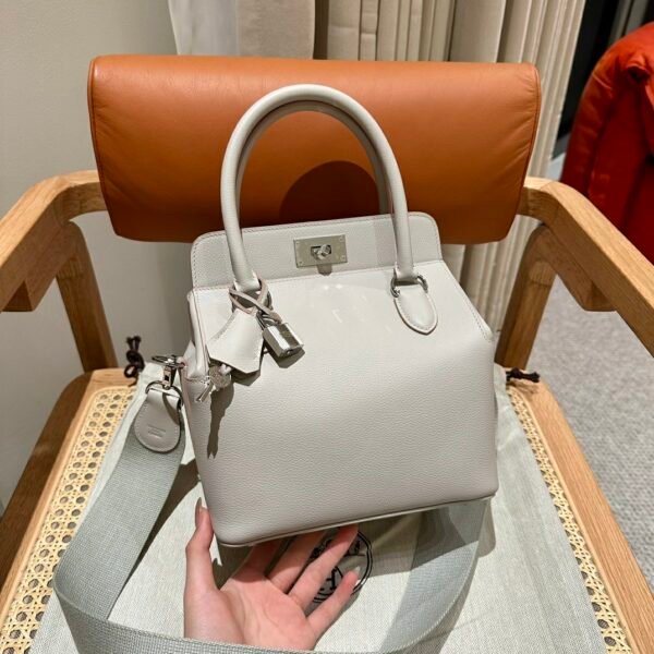 Hermes ToolBox 80 Pearl Gray Evercolor Leather Hardware Silver