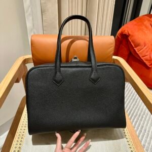 Hermes Victoria Light Briefcase CK89 Black Togo Leather All Handmade
