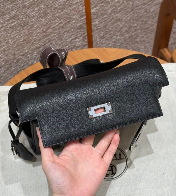 Hermes Kelly Messenger CK89 Black Evercolor Leather Silver Hardware DDMode