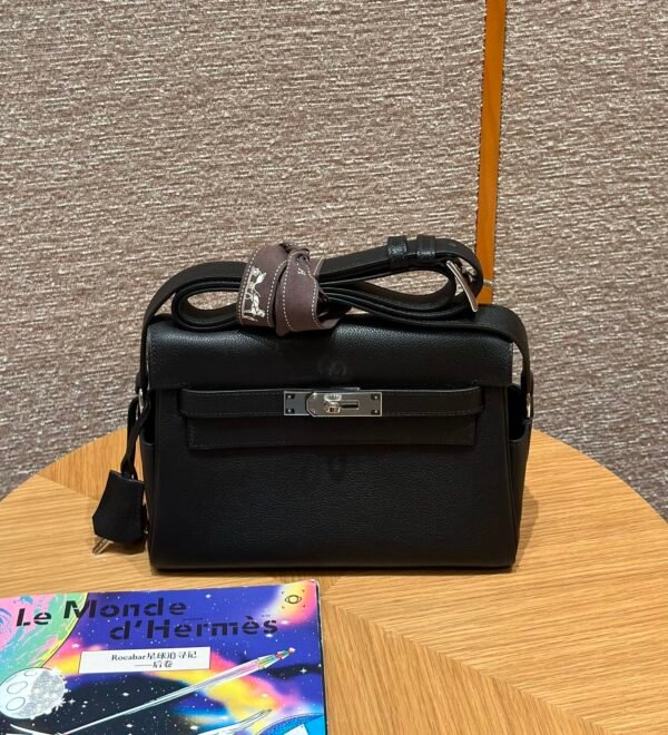 Hermes Kelly Messenger CK89 Black Evercolor Leather Silver Hardware DDMode