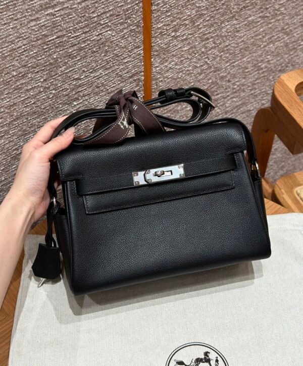 Hermes Kelly Messenger CK89 Black Evercolor Leather Silver Hardware DDMode