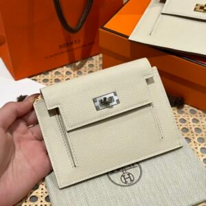 DDMode Hermes Kelly Pocket Wallet CK10 Craie Epsom PHW All Handmade