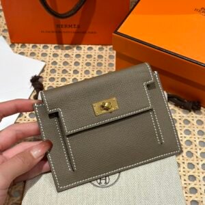 DDMode Hermes Kelly Pocket Wallet CK18 Etoupe Epsom Leather Gold Hardware