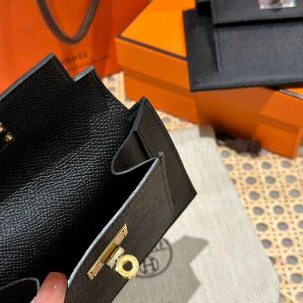 Hermes Kelly Pocket Wallet CK89 Black Epsom Leather Gold Hardware