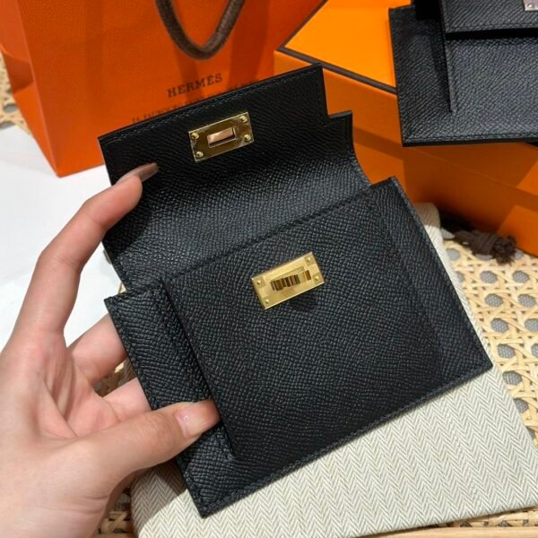 Hermes Kelly Pocket Wallet CK89 Black Epsom Leather Gold Hardware