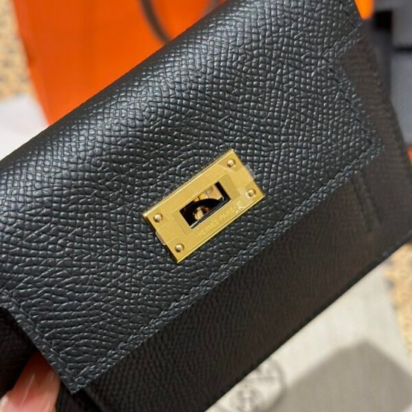 Hermes Kelly Pocket Wallet CK89 Black Epsom Leather Gold Hardware