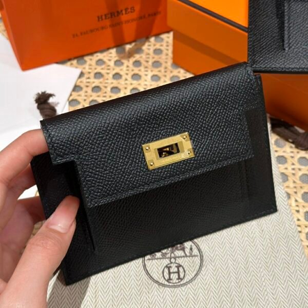 Hermes Kelly Pocket Wallet CK89 Black Epsom Leather Gold Hardware