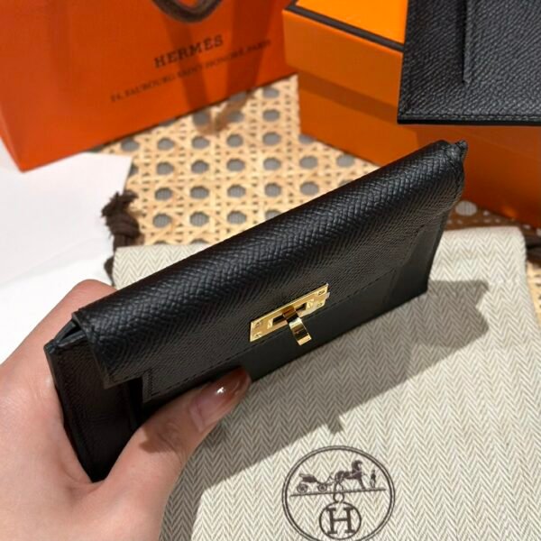 Hermes Kelly Pocket Wallet CK89 Black Epsom Leather Gold Hardware