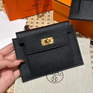 Hermes Kelly Pocket Wallet CK89 Black Epsom Leather Gold Hardware