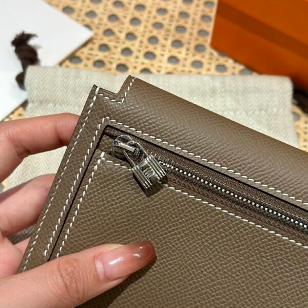 Hermes Kelly Pocket Wallet CK18 Etoupe Epsom Leather Silver Hardware