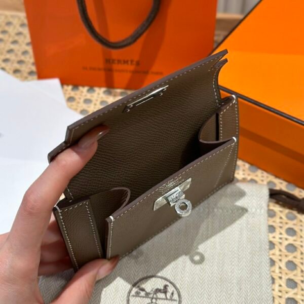 Hermes Kelly Pocket Wallet CK18 Etoupe Epsom Leather Silver Hardware