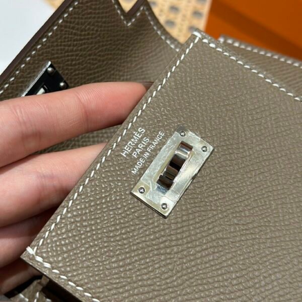 Hermes Kelly Pocket Wallet CK18 Etoupe Epsom Leather Silver Hardware