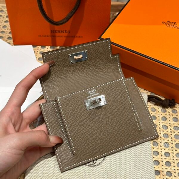 Hermes Kelly Pocket Wallet CK18 Etoupe Epsom Leather Silver Hardware