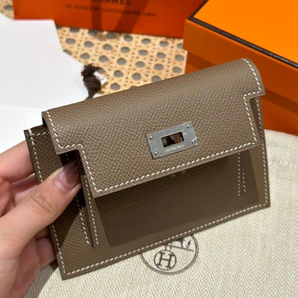 Hermes Kelly Pocket Wallet CK18 Etoupe Epsom Leather Silver Hardware