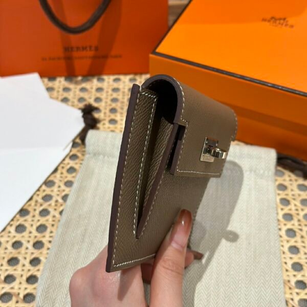 Hermes Kelly Pocket Wallet CK18 Etoupe Epsom Leather Silver Hardware